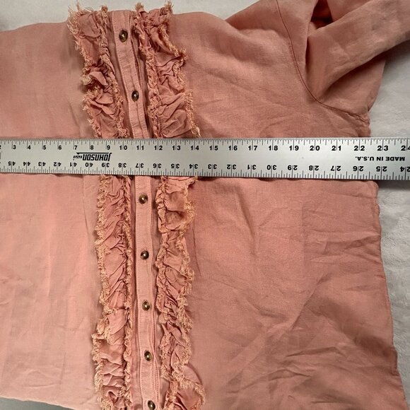 Pilcro Women Pink Linen Blend Long Sleeve Button-Up Ruffle Trim Shirt Large NOWT - Picture 7 of 8